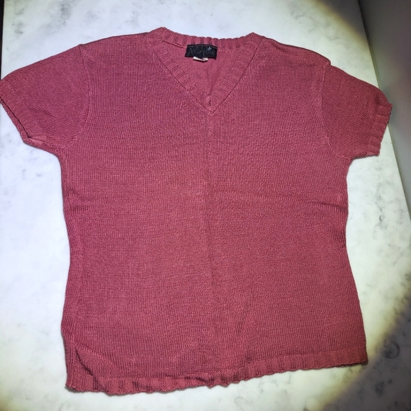 Pink V-neck Sweater / Short Sleeve V-neck Sweater - Picture 1 of 5